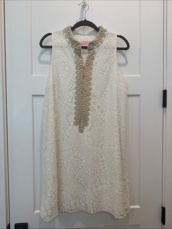 Lilly Pulitzer Dresses & Skirts - Lilly Pulitzer Ivory Lace Mini Dress with Gold Trim